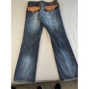 Affliction‎ Y2K Jeans Men's Size 36x33 Cooper Bootcut Leather Flap Pockets